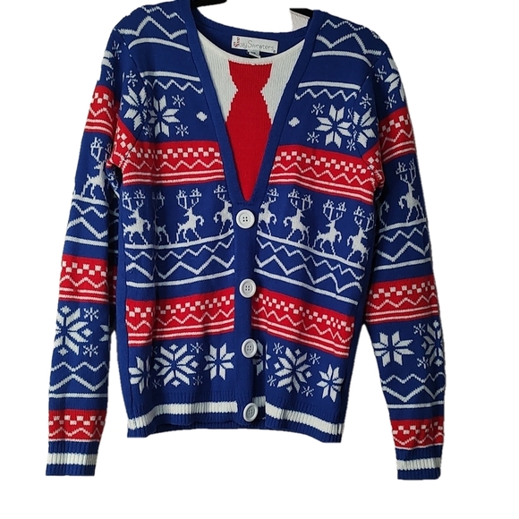 Jolly Sweaters Faux Necktie ~ Ugly Christmas Sweater Size M - Picture 1 of 4